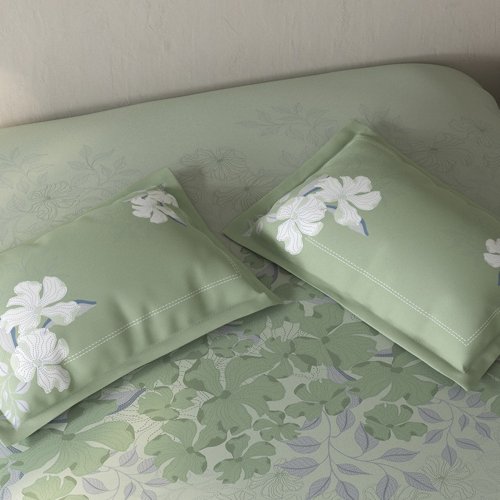 Spaces Fiora Floral 100% Cotton Single Bedsheet with 1 Pillow Covers - 59 x 89 Inches, Light Aqua
