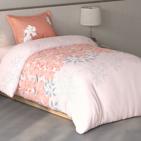 Spaces Fiora Floral 100% Cotton Single Bedsheet with 1 Pillow Covers - 59 x 89 Inches, Light Pink