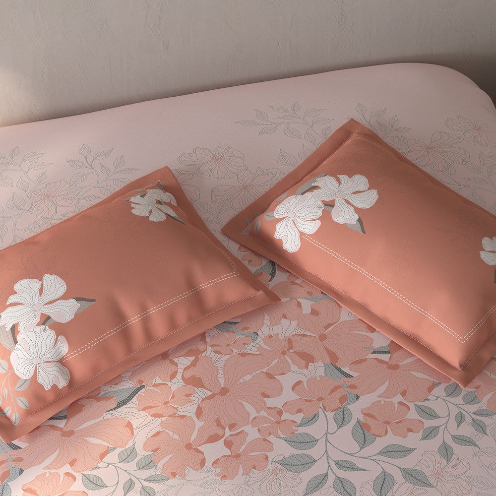 Spaces Fiora Floral 100% Cotton Single Bedsheet with 1 Pillow Covers - 59 x 89 Inches, Light Pink