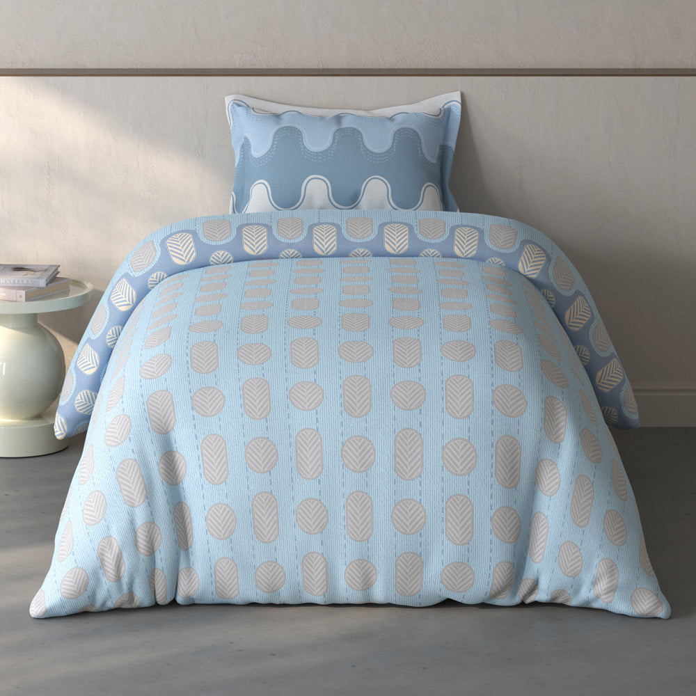 Spaces Fiora Geometric 100% Cotton Single Bedsheet with 1 Pillow Covers - 59 x 89 Inches, Blue