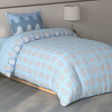 Spaces Fiora Geometric 100% Cotton Single Bedsheet with 1 Pillow Covers - 59 x 89 Inches, Blue