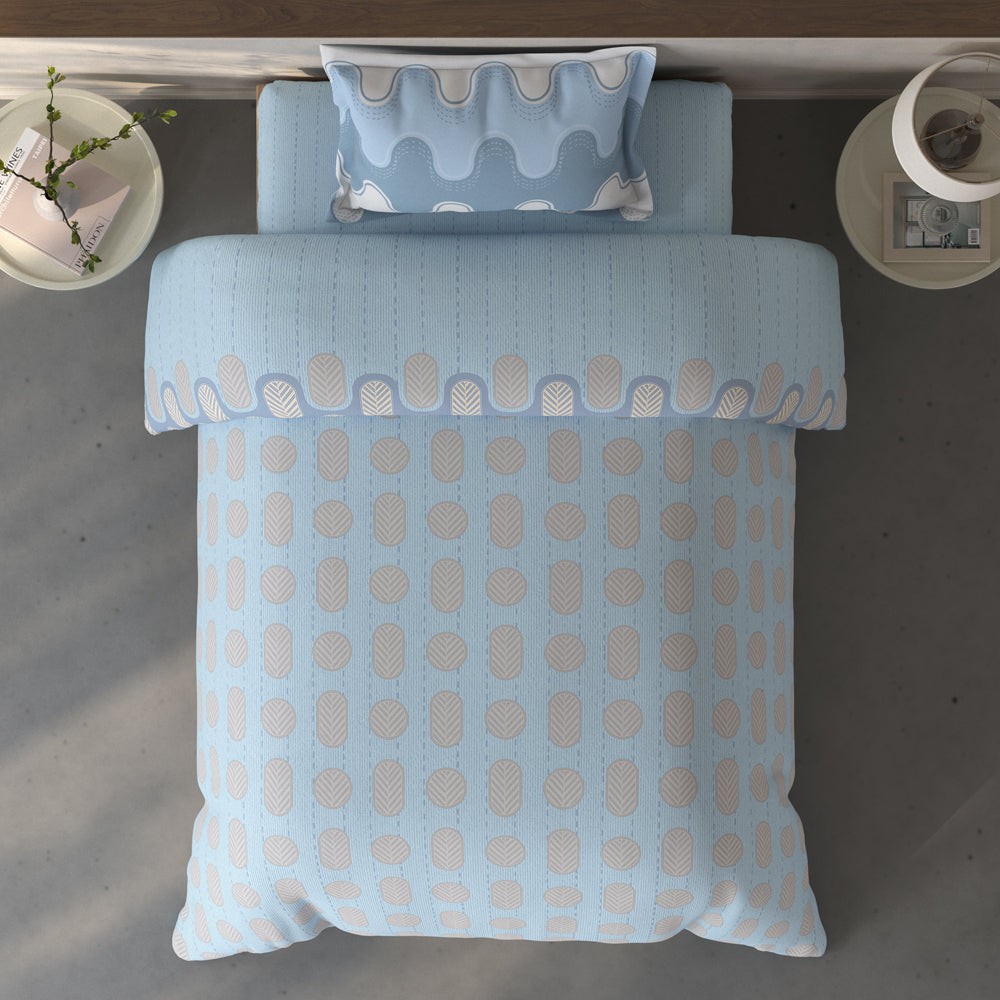 Spaces Fiora Geometric 100% Cotton Single Bedsheet with 1 Pillow Covers - 59 x 89 Inches, Blue