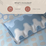 Spaces Fiora Geometric 100% Cotton Single Bedsheet with 1 Pillow Covers - 59 x 89 Inches, Blue