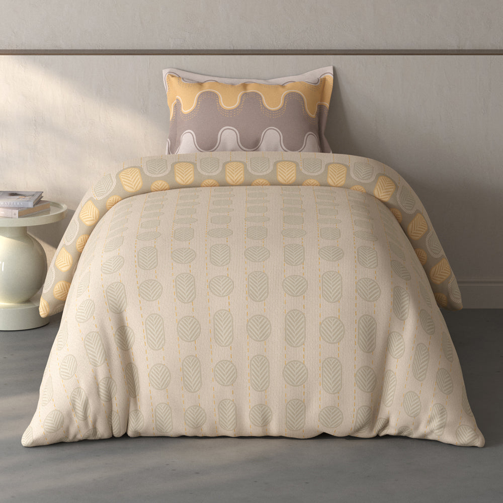 Spaces Fiora Geometric 100% Cotton Single Bedsheet with 1 Pillow Covers - 59 x 89 Inches, Beige