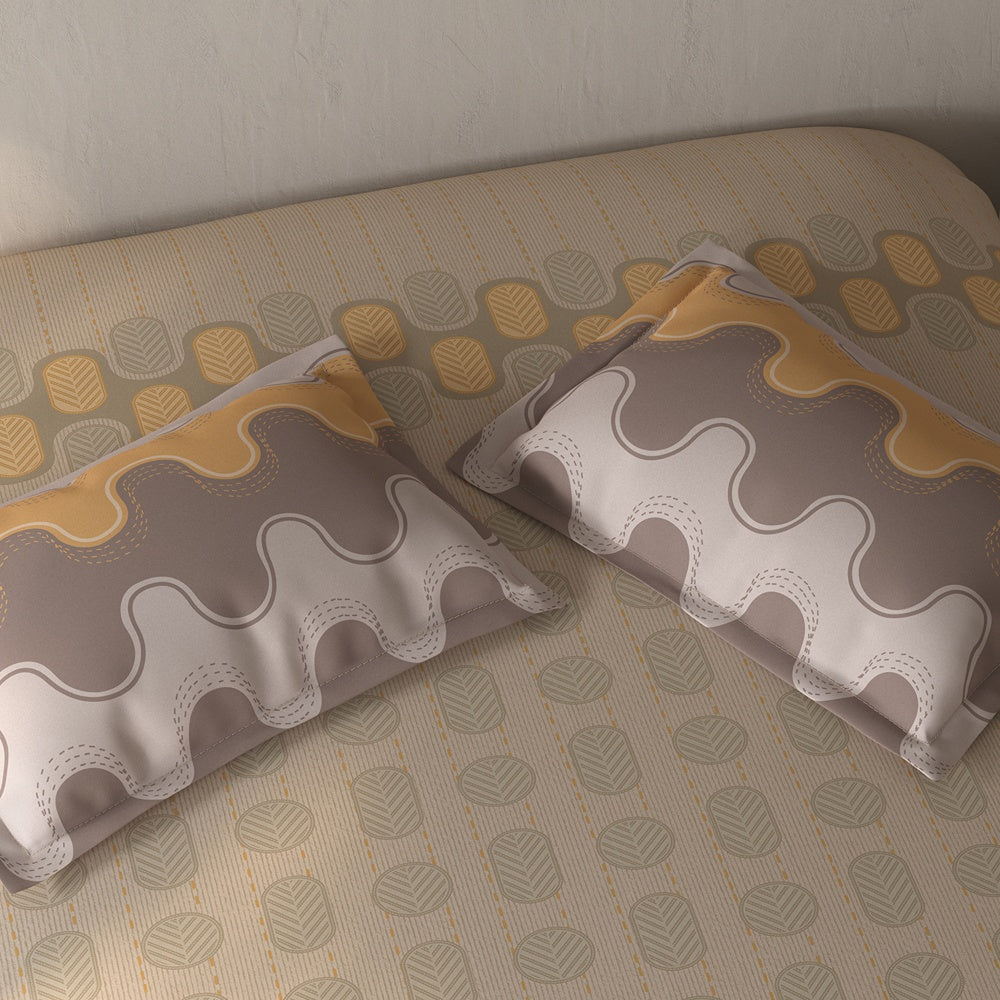 Spaces Fiora Geometric 100% Cotton Single Bedsheet with 1 Pillow Covers - 59 x 89 Inches, Beige