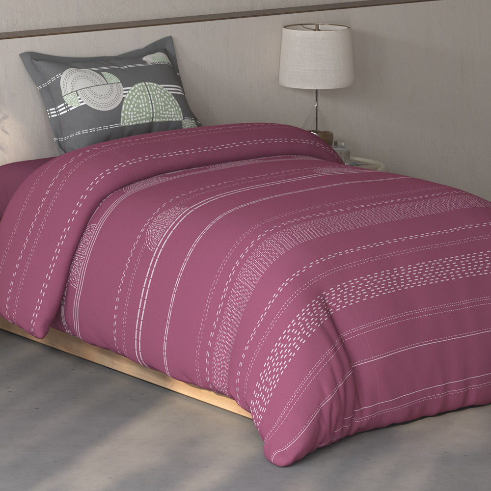 Spaces Fiora Geometric 100% Cotton Single Bedsheet with 1 Pillow Covers - 59 x 89 Inches, Dark Blush