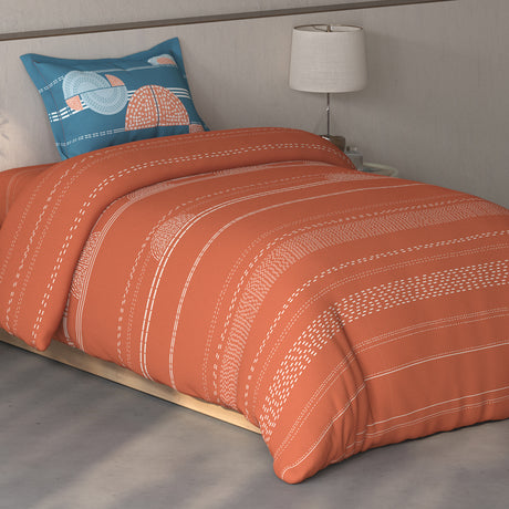 Spaces Fiora Geometric 100% Cotton Single Bedsheet with 1 Pillow Covers - 59 x 89 Inches, Rust
