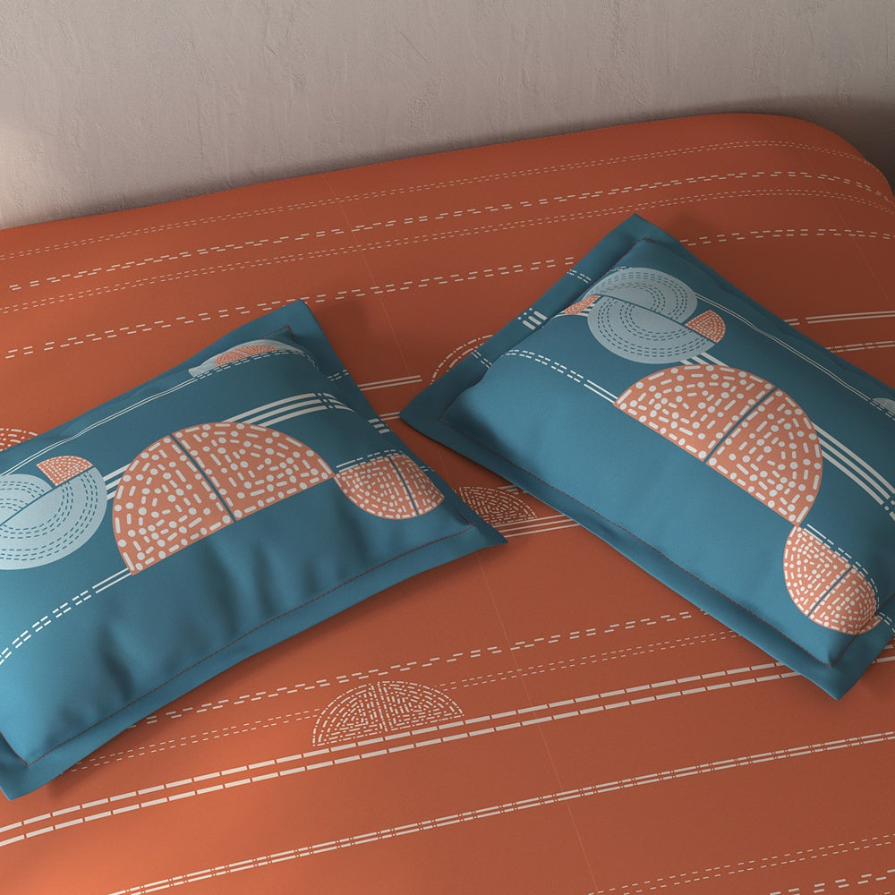 Spaces Fiora Geometric 100% Cotton Single Bedsheet with 1 Pillow Covers - 59 x 89 Inches, Rust