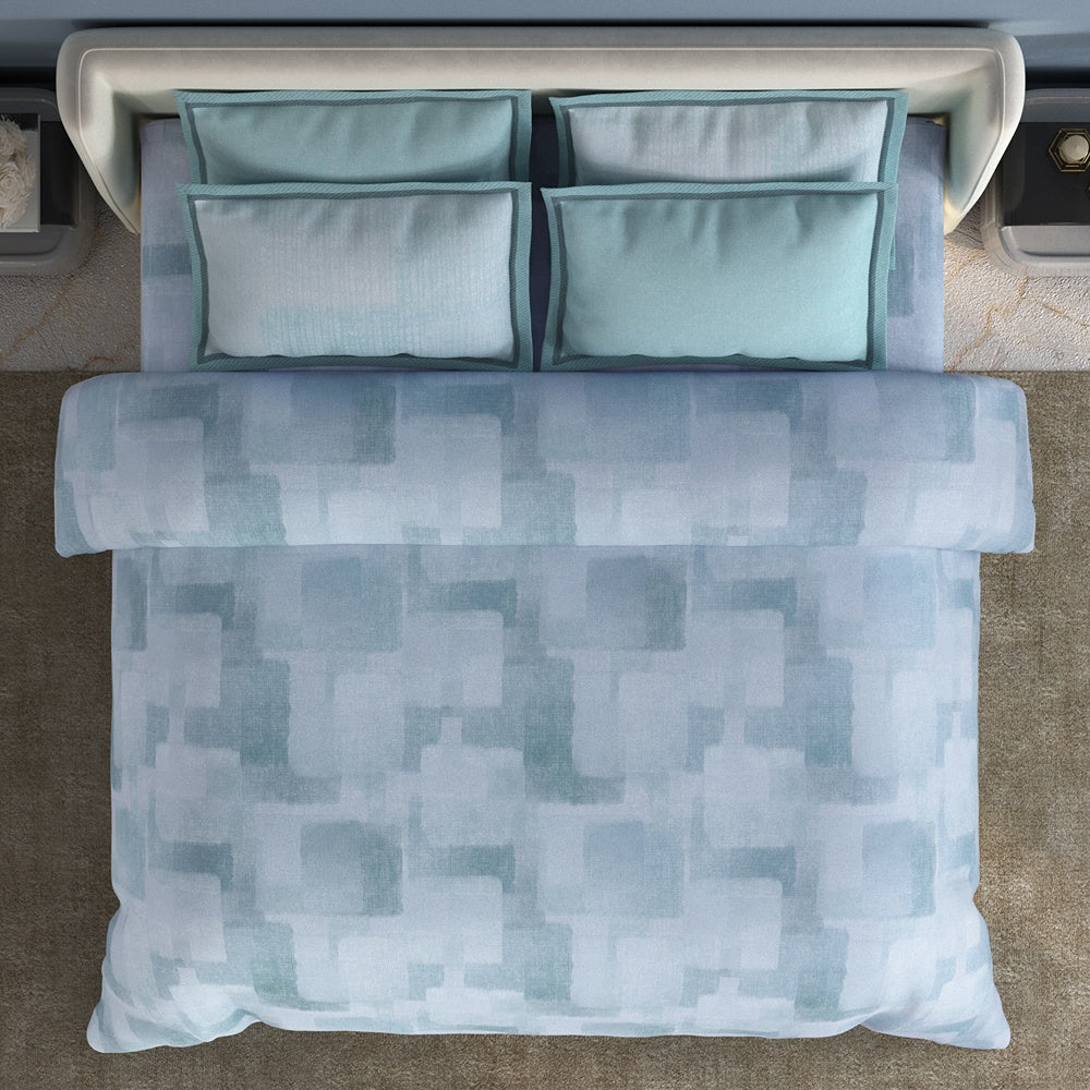 Spaces Meraki 100% Cotton 300 TC Abstract Premium Large Bedsheet with 4 Pillow Covers - 108 x 108 Inches, Light Blue