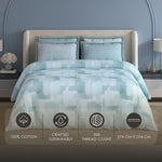 Spaces Meraki 100% Cotton 300 TC Abstract Premium Large Bedsheet with 4 Pillow Covers - 108 x 108 Inches, Light Blue