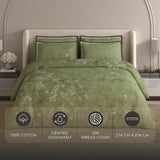 Spaces Meraki 100% Cotton 300 TC Floral Premium Large Bedsheet with 4 Pillow Covers - 108 x 108 Inches, Light Green
