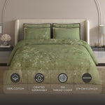 Spaces Meraki 100% Cotton 300 TC Floral Premium Large Bedsheet with 4 Pillow Covers - 108 x 108 Inches, Light Green