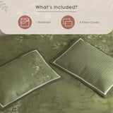 Spaces Meraki 100% Cotton 300 TC Floral Premium Large Bedsheet with 4 Pillow Covers - 108 x 108 Inches, Light Green