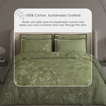 Spaces Meraki 100% Cotton 300 TC Floral Premium Large Bedsheet with 4 Pillow Covers - 108 x 108 Inches, Light Green