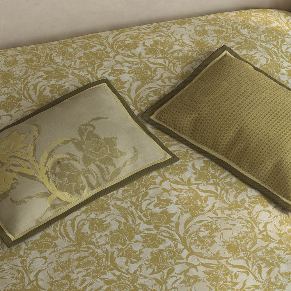 Spaces Meraki 100% Cotton 300 TC Floral Premium Large Bedsheet with 4 Pillow Covers - 108 x 108 Inches, Dark Yellow