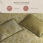 Spaces Meraki 100% Cotton 300 TC Floral Premium Large Bedsheet with 4 Pillow Covers - 108 x 108 Inches, Dark Yellow