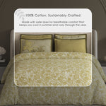 Spaces Meraki 100% Cotton 300 TC Floral Premium Large Bedsheet with 4 Pillow Covers - 108 x 108 Inches, Dark Yellow