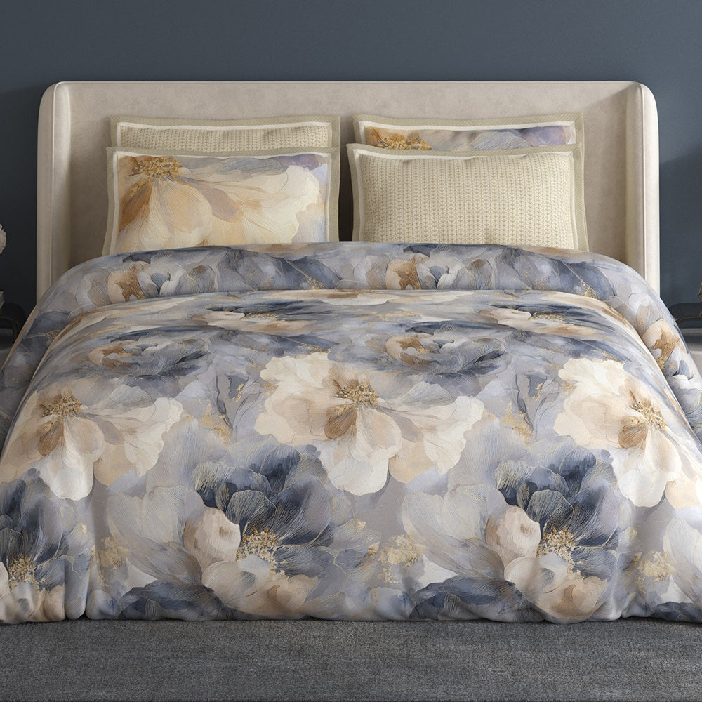 Spaces Meraki 100% Cotton 300 TC Floral Premium Large Bedsheet with 4 Pillow Covers - 108 x 108 Inches, Light Grey