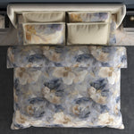 Spaces Meraki 100% Cotton 300 TC Floral Premium Large Bedsheet with 4 Pillow Covers - 108 x 108 Inches, Light Grey