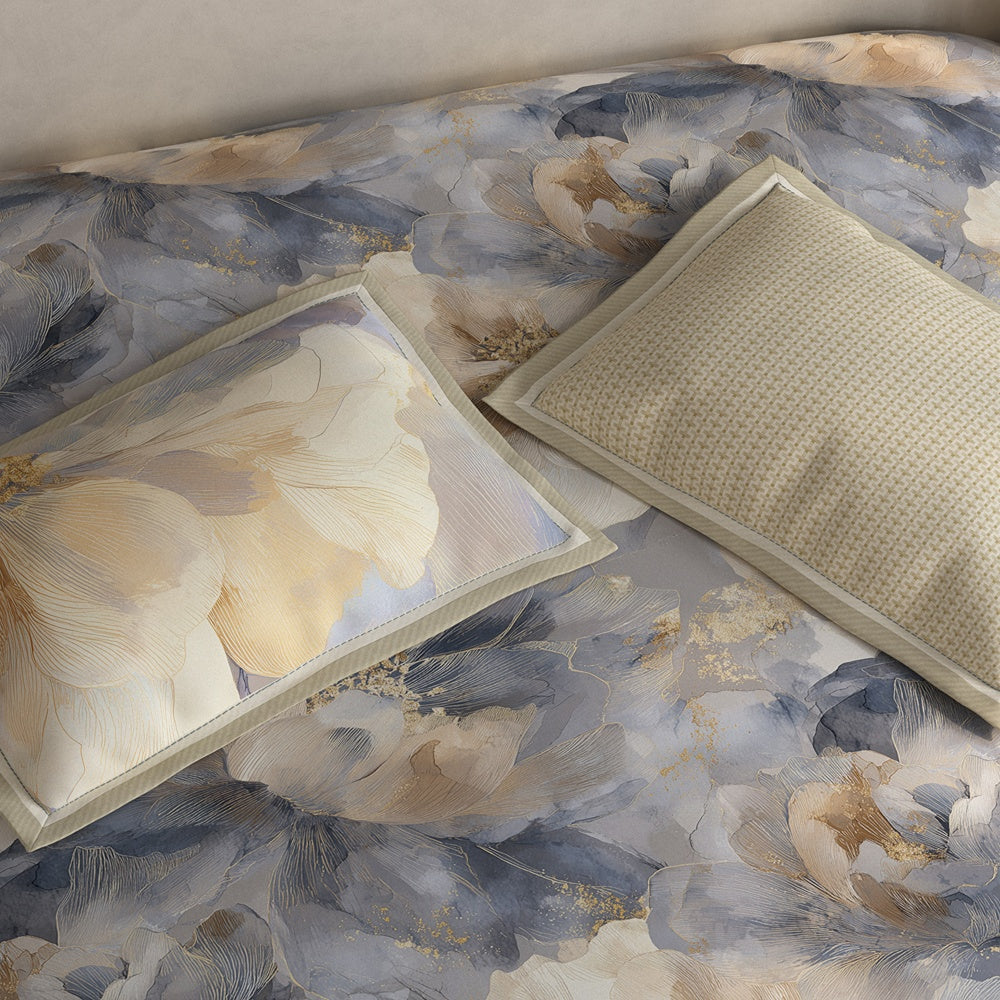 Spaces Meraki 100% Cotton 300 TC Floral Premium Large Bedsheet with 4 Pillow Covers - 108 x 108 Inches, Light Grey