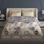 Spaces Meraki 100% Cotton 300 TC Floral Premium Large Bedsheet with 4 Pillow Covers - 108 x 108 Inches, Light Grey