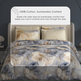 Spaces Meraki 100% Cotton 300 TC Floral Premium Large Bedsheet with 4 Pillow Covers - 108 x 108 Inches, Light Grey