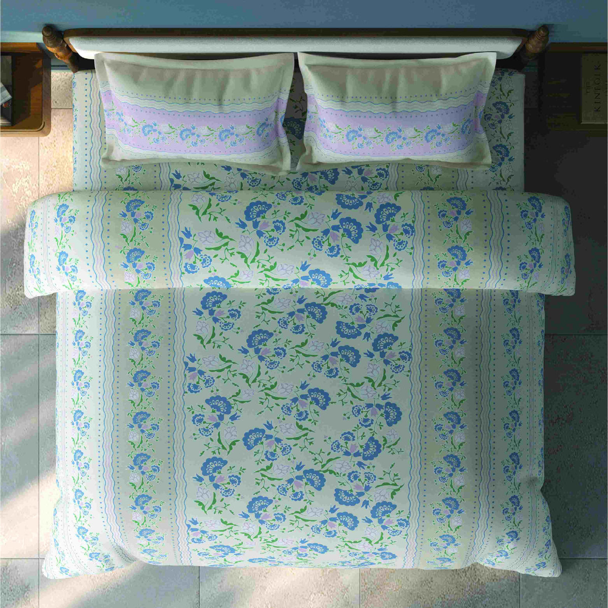 Spaces Aurum Floral Polycotton 132 TC Double Bedsheet with 2 Pillow Covers - 88 x 100 Inches, Cream