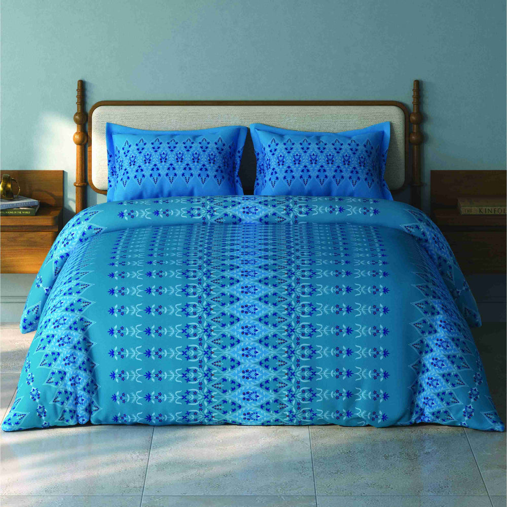 Spaces Aurum Ornate Polycotton 132 TC Double Bedsheet with 2 Pillow Covers - 88 x 100 Inches, Aqua