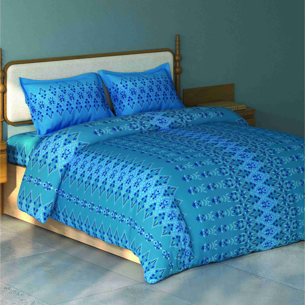 Spaces Aurum Ornate Polycotton 132 TC Double Bedsheet with 2 Pillow Covers - 88 x 100 Inches, Aqua