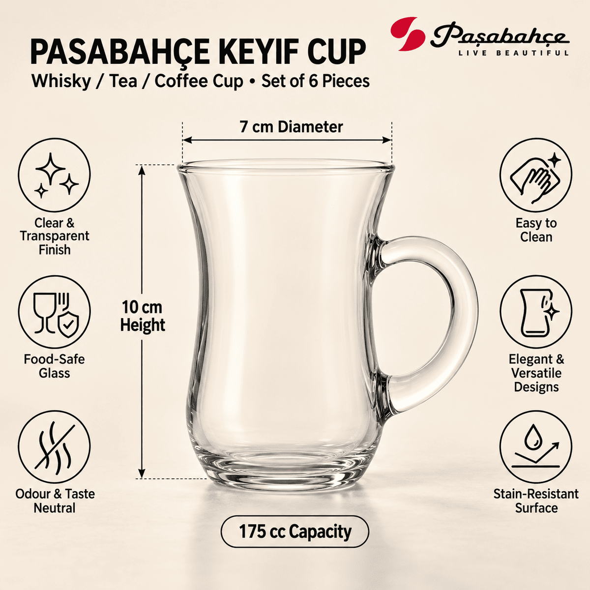 Pasabahce Keyif Tea Tumbler Glass Set of 6 -  175 ml, Transparent