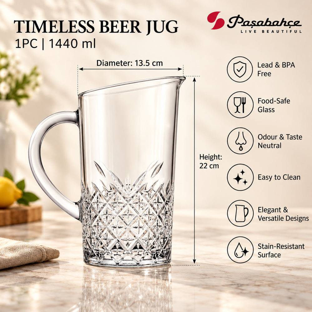 Pasabahce Timeless 1440 ml Beer Jug- Transparent