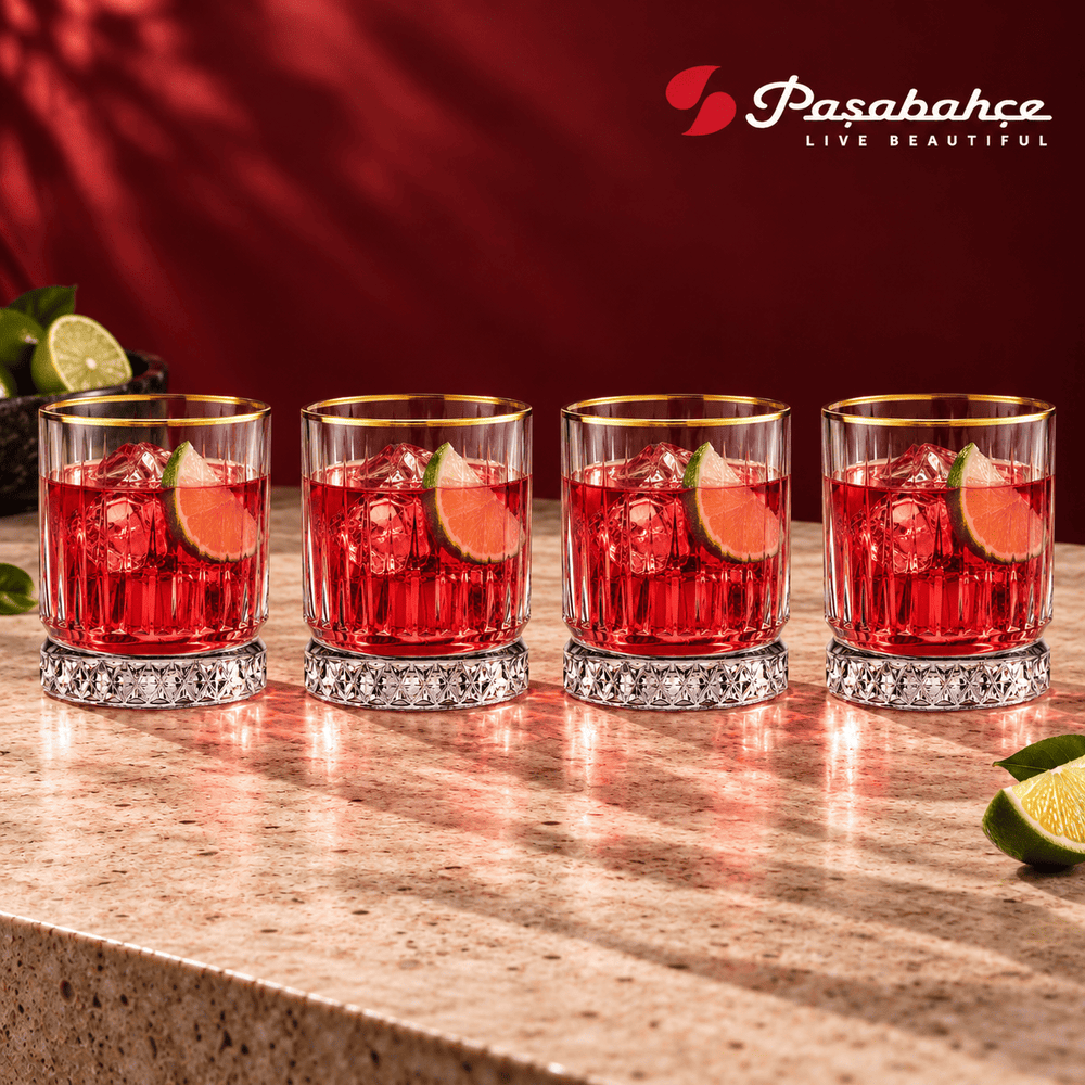 Pasabahce Elysia Whisky Tumbler Glass Set of 4 -  355 ml, Transparent