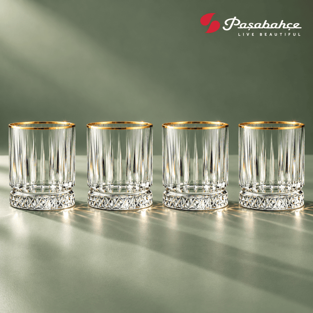 Pasabahce Elysia Whisky Tumbler Glass Set of 4 -  355 ml, Transparent