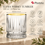 Pasabahce Elysia Whisky Tumbler Glass Set of 4 -  355 ml, Transparent