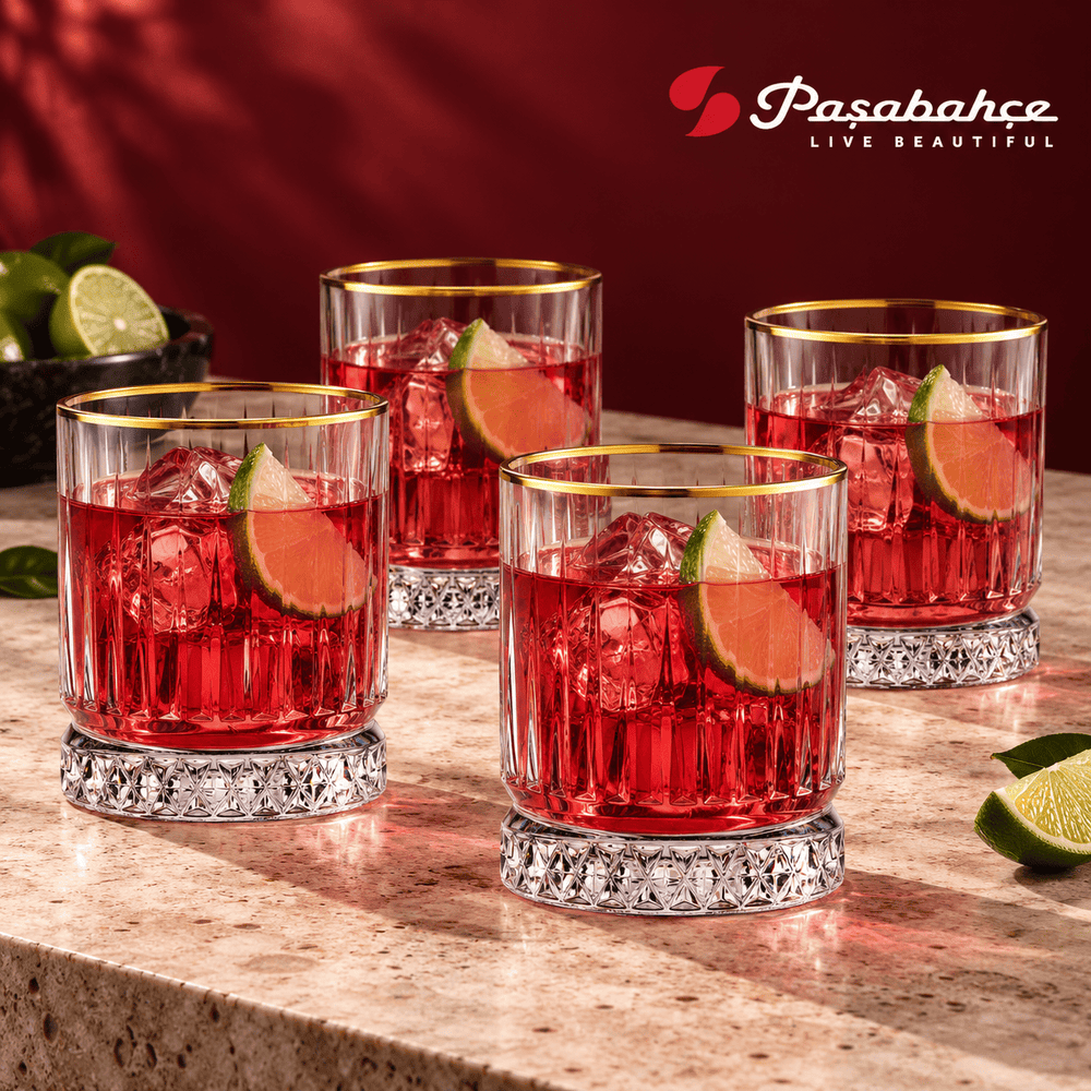 Pasabahce Elysia Whisky Tumbler Glass Set of 4 -  355 ml, Transparent