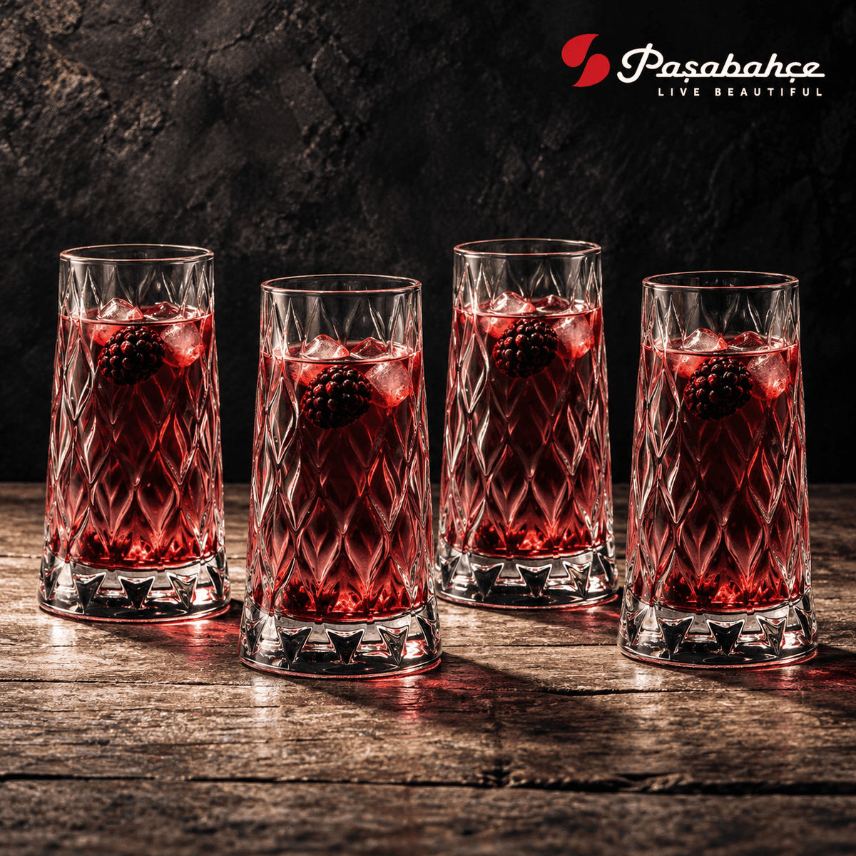 Pasabahce Leafy Water Tumbler Glass Set of 4 -  345 ml, Transparent