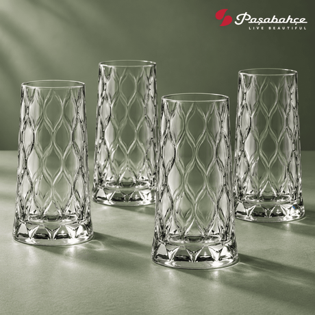 Pasabahce Leafy Water Tumbler Glass Set of 4 -  345 ml, Transparent