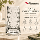 Pasabahce Leafy Water Tumbler Glass Set of 4 -  345 ml, Transparent