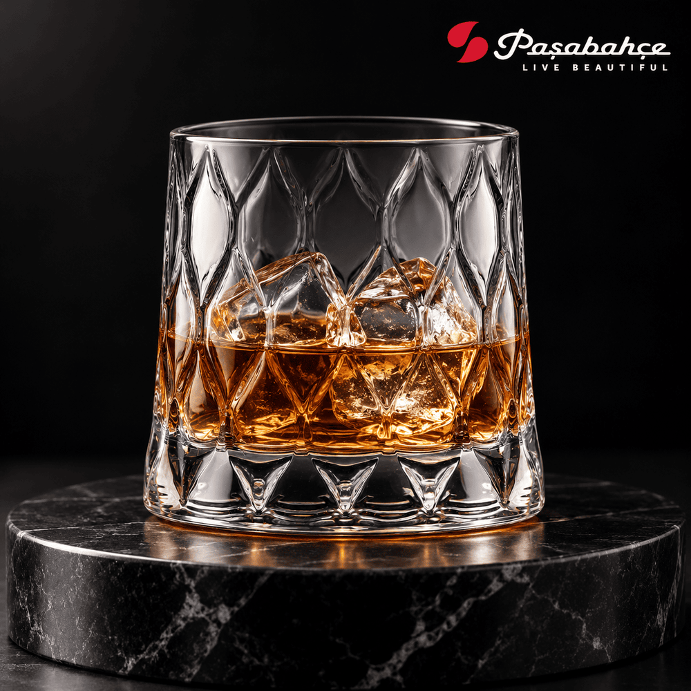Pasabahce Leafy Whisky Tumbler Glass Set of 4 -  300 ml, Transparent