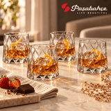 Pasabahce Leafy Whisky Tumbler Glass Set of 4 -  300 ml, Transparent