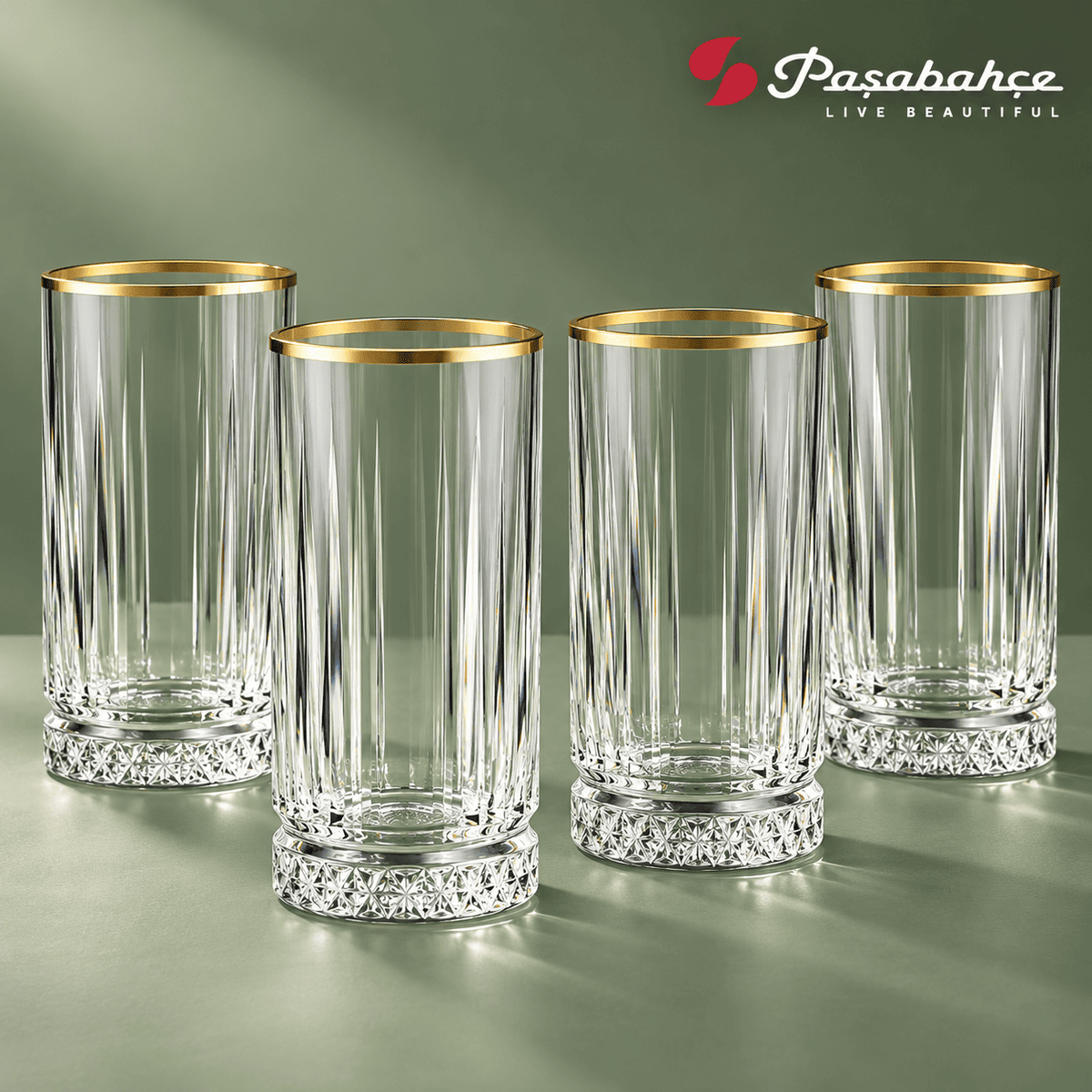 Pasabahce Elysia Highball Tumbler Glass Set of 4 -  280 ml, Transparent