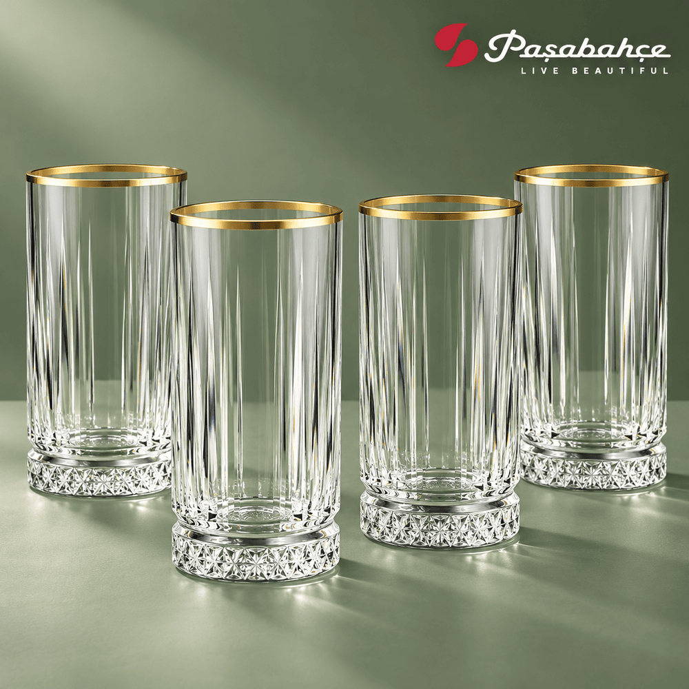 Pasabahce Elysia Highball Tumbler Glass Set of 4 -  280 ml, Transparent