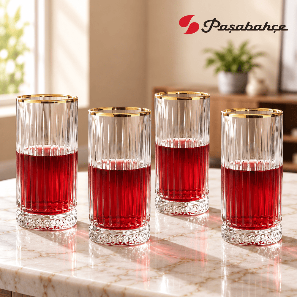 Pasabahce Elysia Highball Tumbler Glass Set of 4 -  280 ml, Transparent