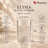 Pasabahce Elysia Water Tumbler Glass Set of 6 -  110 ml, Transparent
