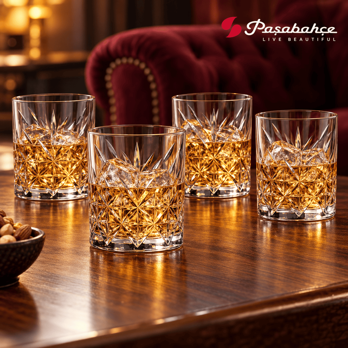 Pasabahce Timeless Whisky Tumbler Glass Set of 4 -  420 ml, Transparent