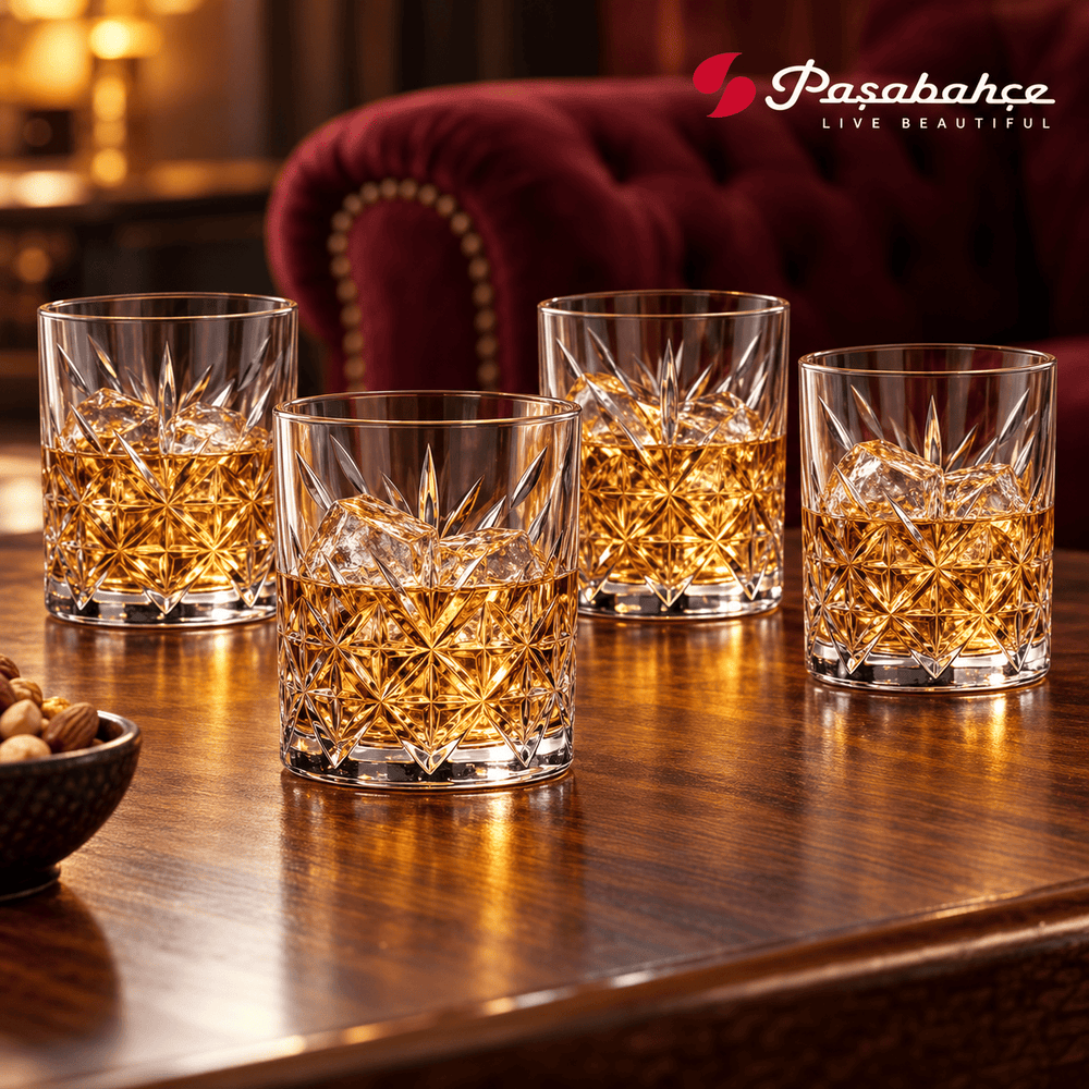 Pasabahce Timeless Whisky Tumbler Glass Set of 4 -  420 ml, Transparent