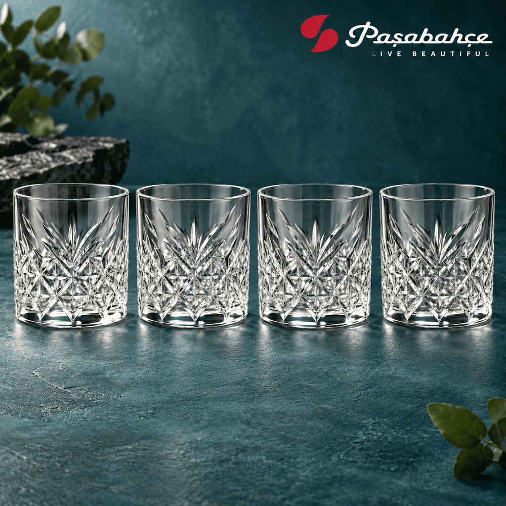 Pasabahce Timeless Whisky Tumbler Glass Set of 4 -  420 ml, Transparent