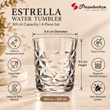 Pasabahce Estrella Water Tumbler Glass Set of 4 -  305 ml, Transparent