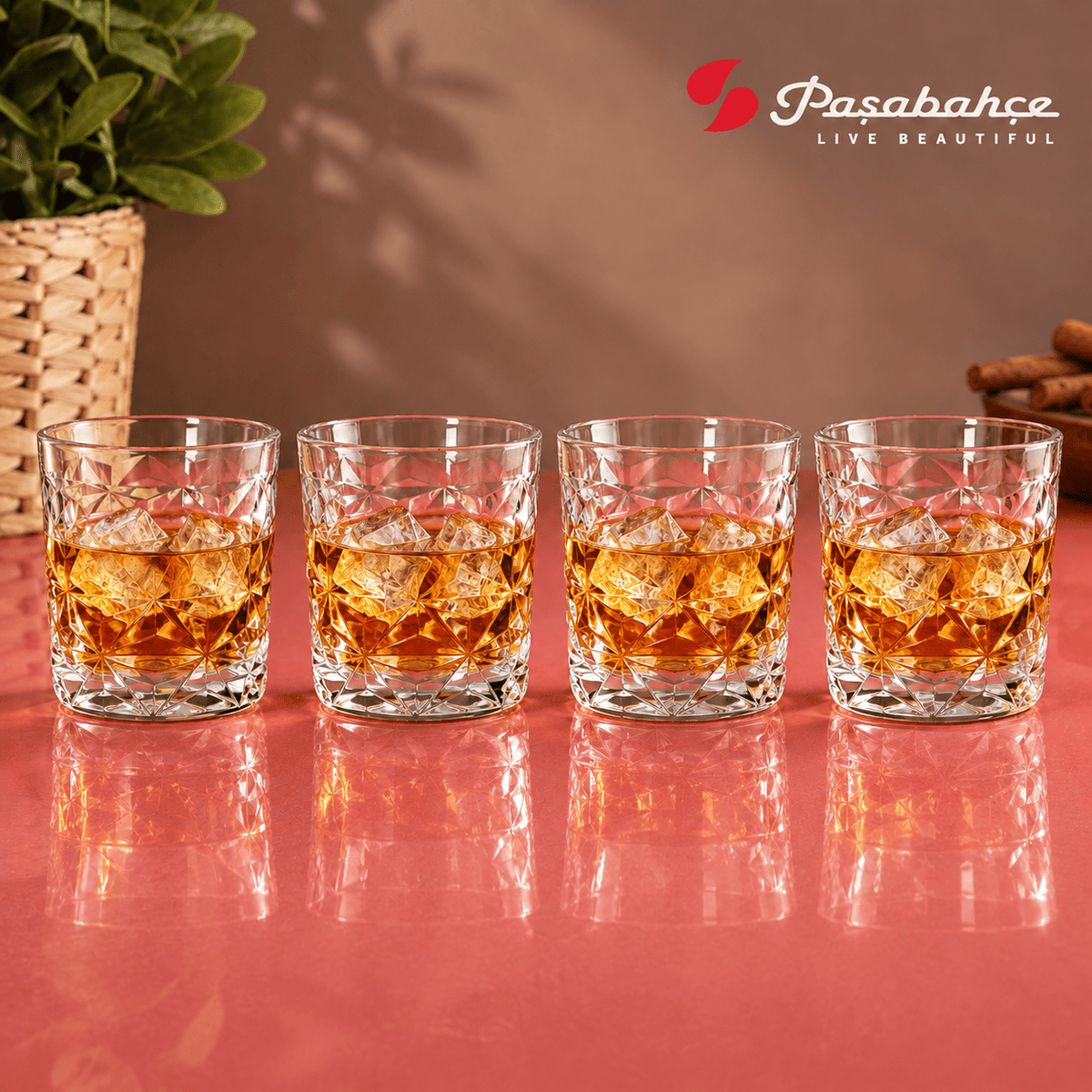 Pasabahce Estrella Whisky Tumbler Glass Set of 4 -  360 ml, Transparent