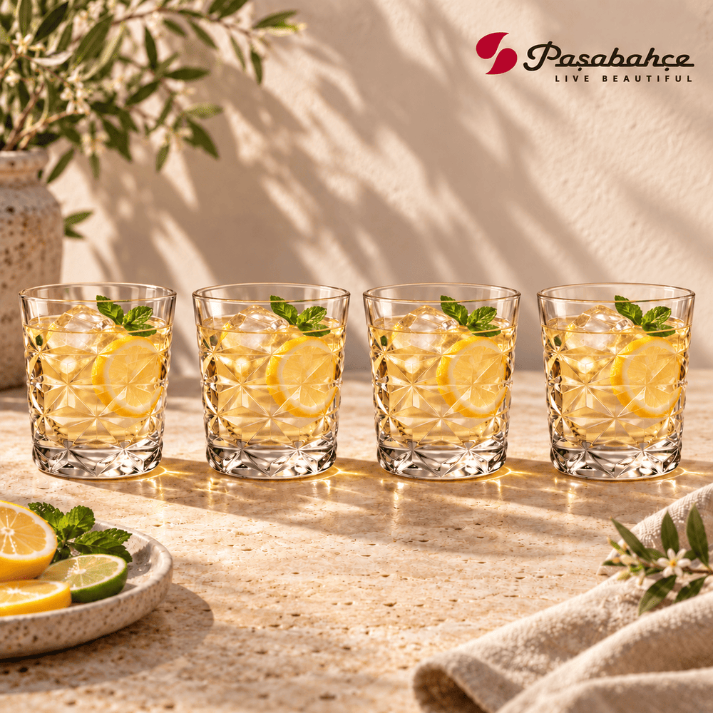 Pasabahce Estrella Whisky Tumbler Glass Set of 4 -  360 ml, Transparent